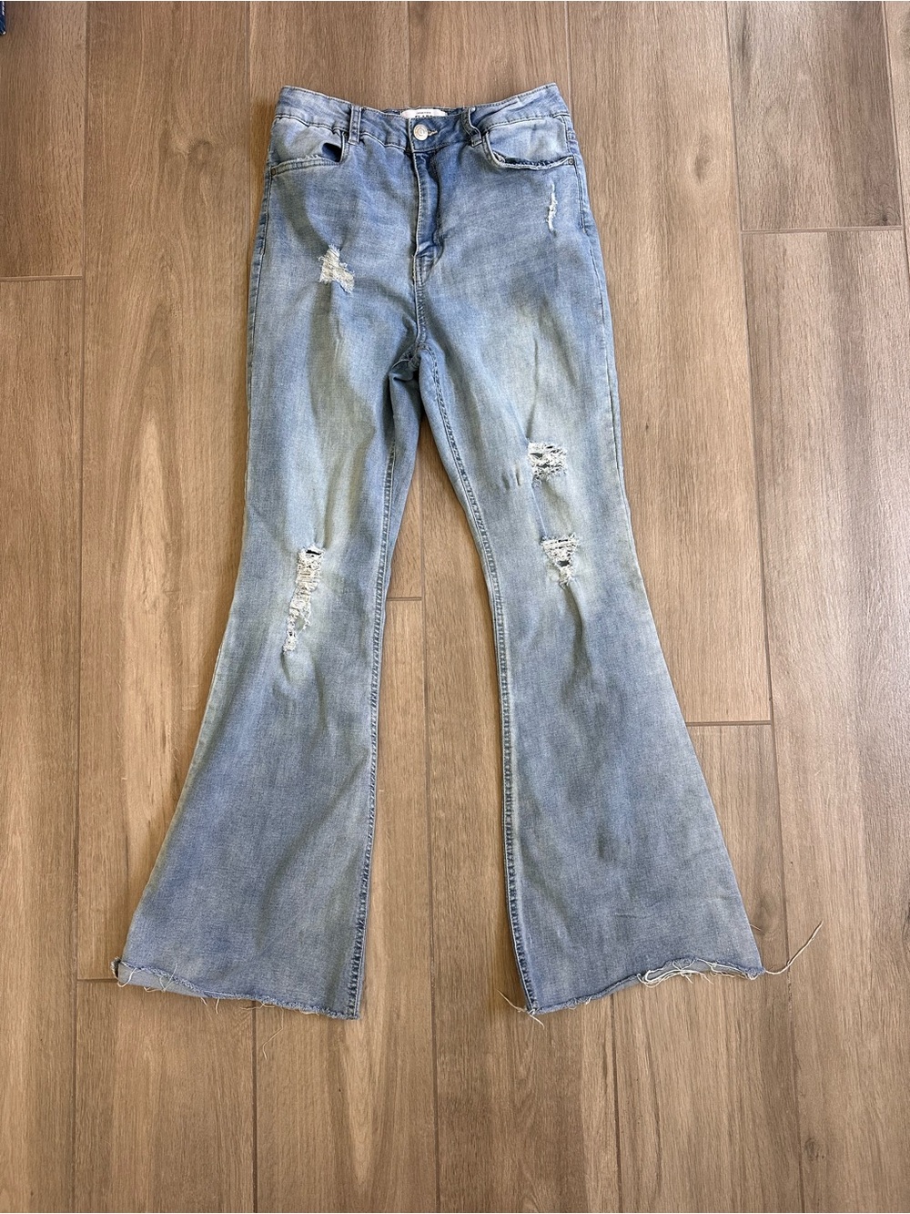 refuge Light Blue Distressed Boot Cut Jeans